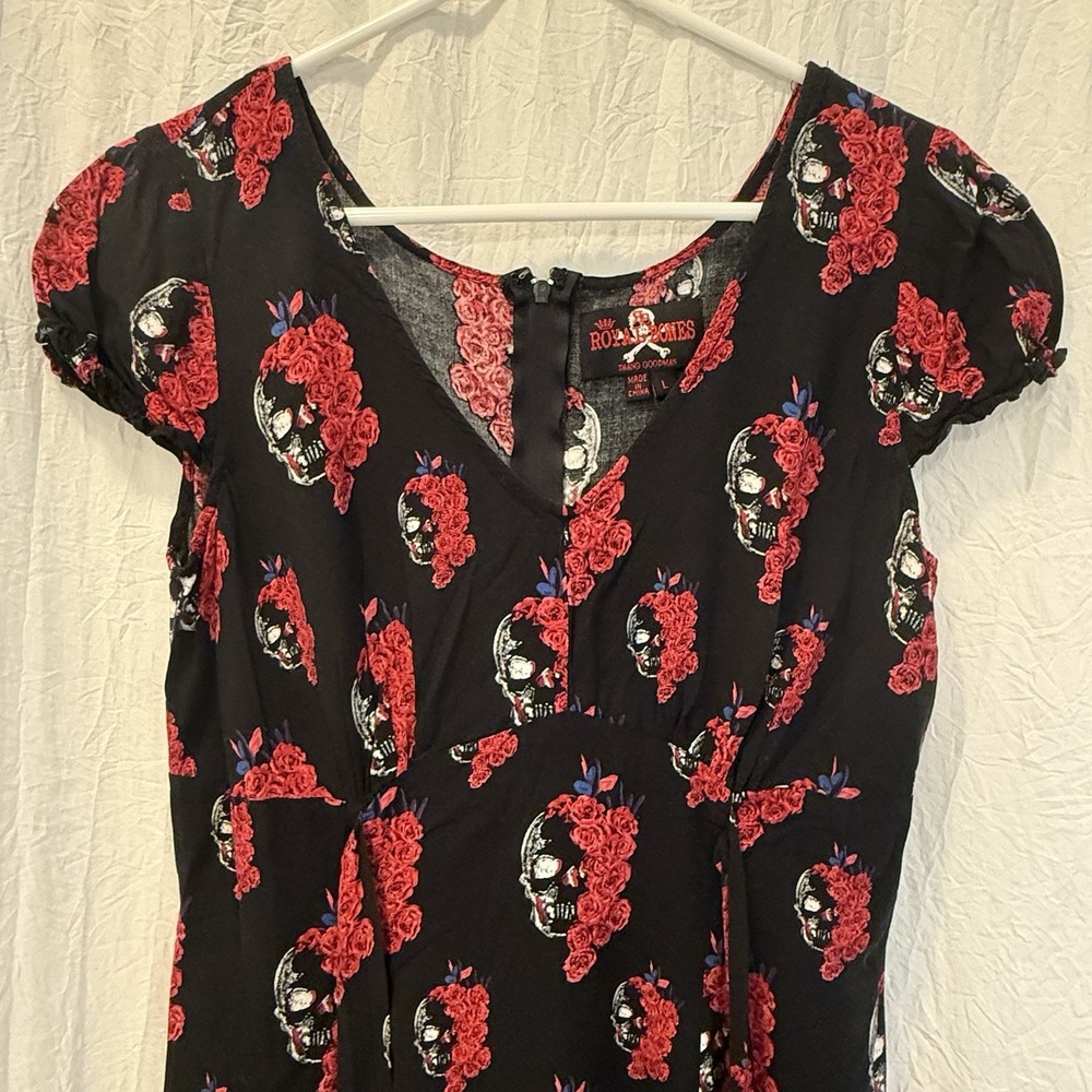 Hot Topic Royal Bones Red Black Floral Skull Dress Size L Whimsigoth Grunge - Picture 13 of 13